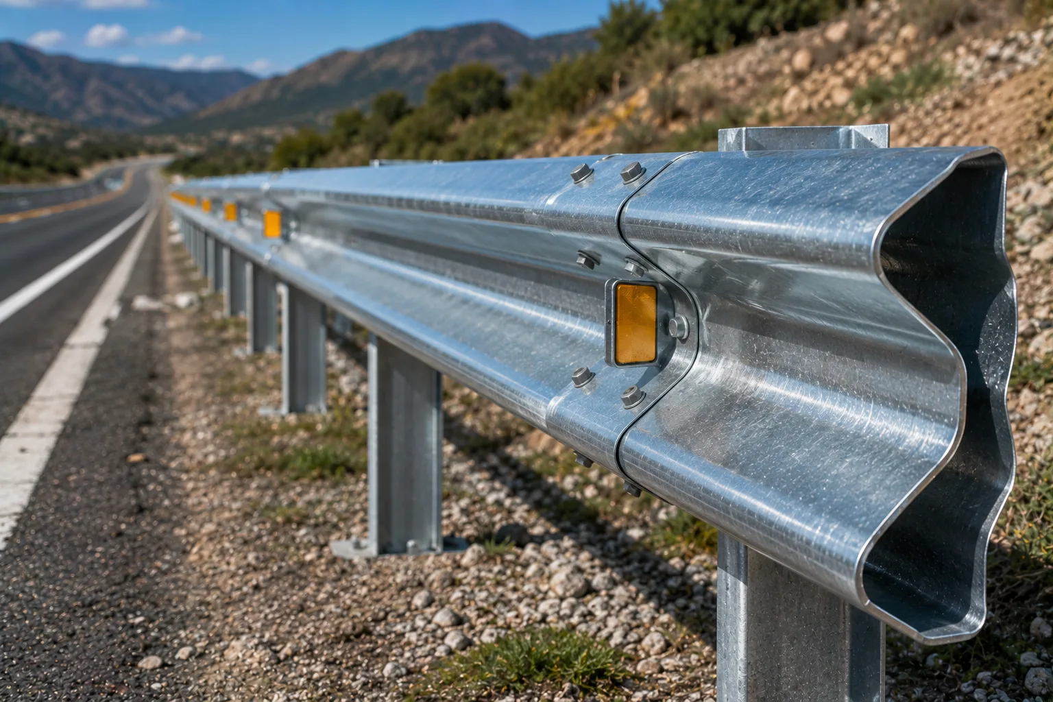 Instalación de defensa metálica en carretera